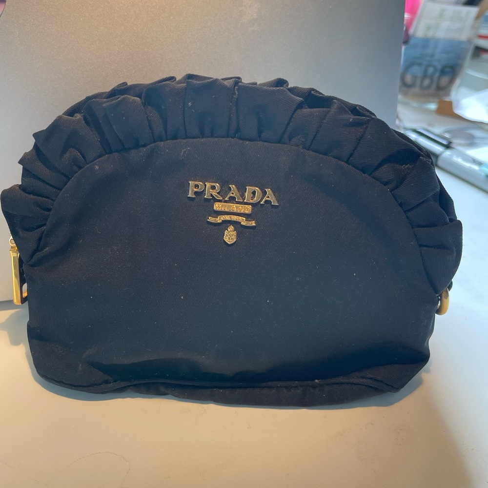 PRADA Tessuto Pouch with Ruffle and gold zipper/hardware